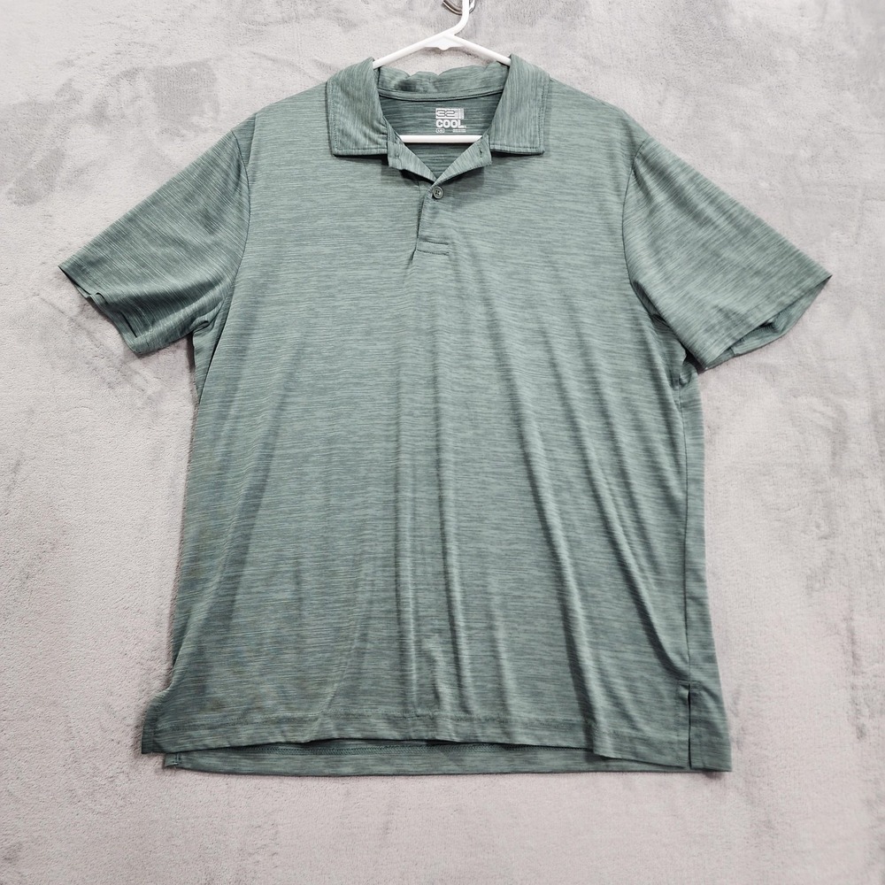 32 Degrees Cool Polo Shirt Mens L Green Striped Performance Tagless Casual